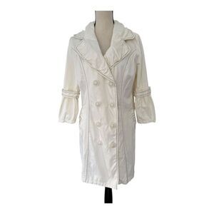 Monoreno Womens Coat Ivory 3/4 Sleeve Button Double Breasted Midi Jacket Solid L